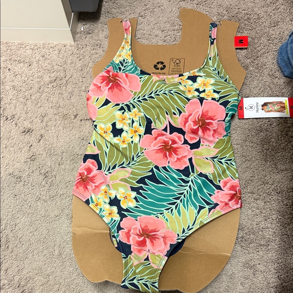 Hurley Kids One Piece Swimsuit - Pink and Green Floral
